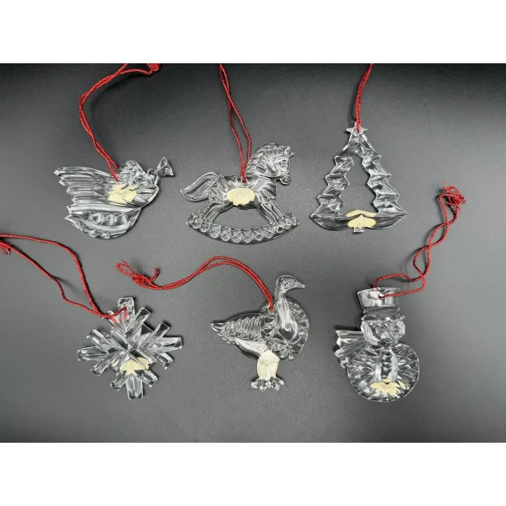 Gorham Crystal Christmas Ornaments Lot Of 6 Tree Angel Snowflake Snowman Germany